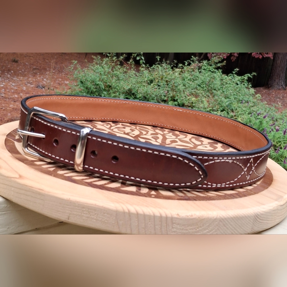 New Mernickle Holsters Men's Brown Leather Gunfighter Stitch Belt Size 34